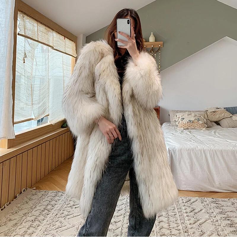 New Winter Fur Imitation Fur Coats Women Long New Warm Fur Coat Large Size US
