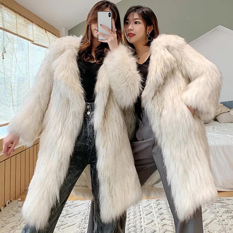 New Winter Fur Imitation Fur Coats Women Long New Warm Fur Coat Large Size US