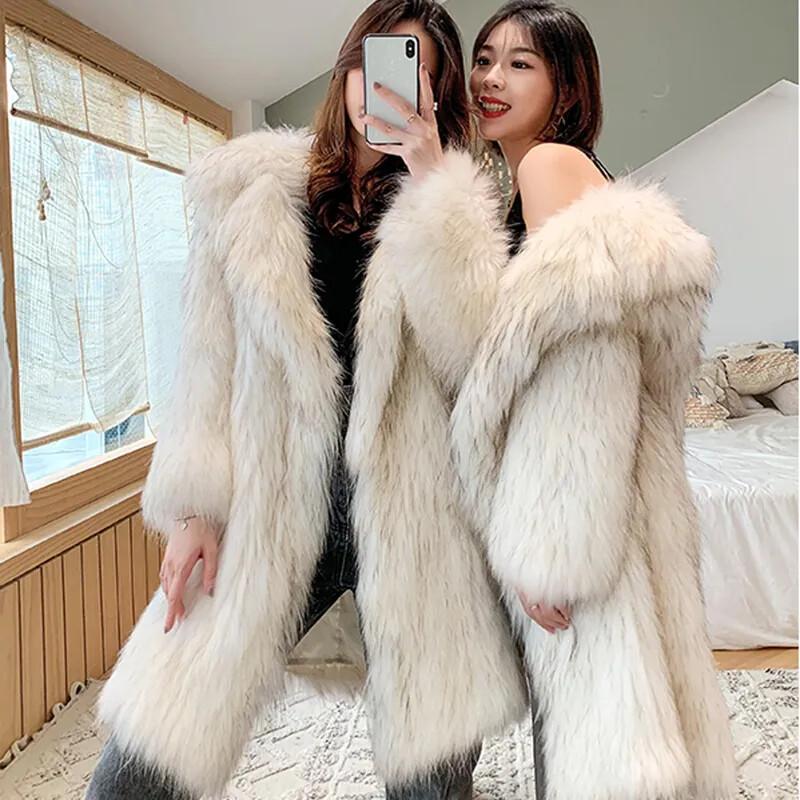 New Winter Fur Imitation Fur Coats Women Long New Warm Fur Coat Large Size US