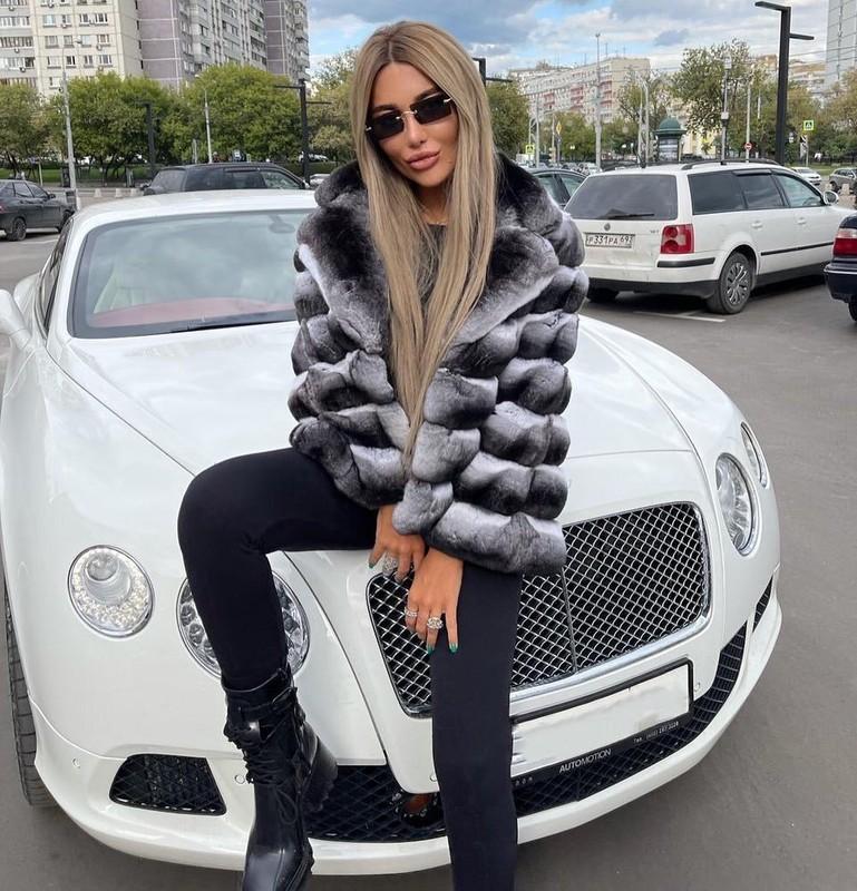 New Women Chinchilla Color Coat Winter Real Rex Rabbit Fur Jacket Warm Outwear