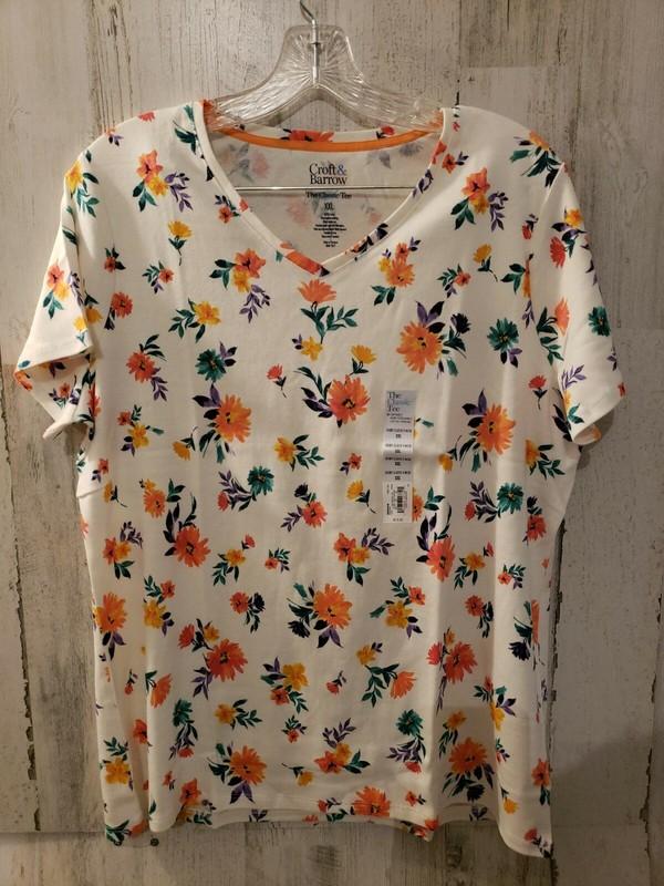 NEW Women's Croft & Barrow Essential T Tee Shirt Floral V-Neck Size XXL S/S Top