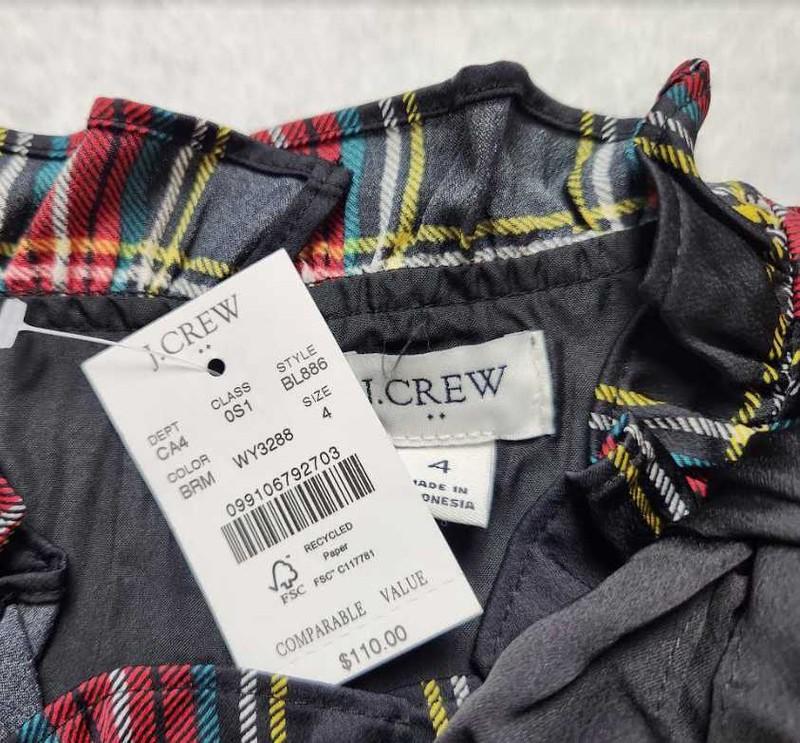 New Women's J Crew Factory Plaid Bow-neck Christmas Shift Dress
