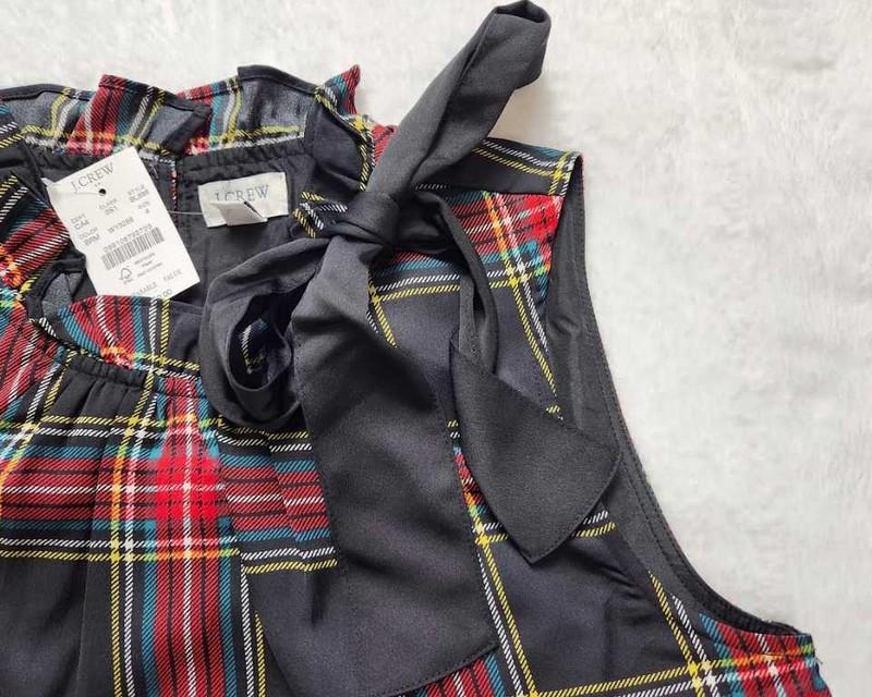 New Women's J Crew Factory Plaid Bow-neck Christmas Shift Dress
