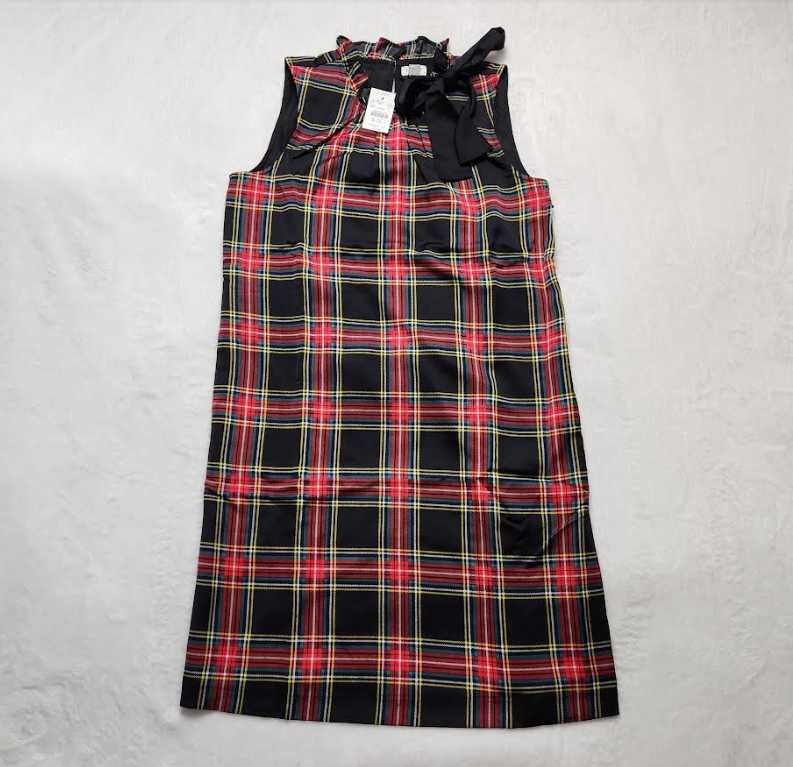 New women's J Crew Factory plaid bow-neck Christmas shift dress