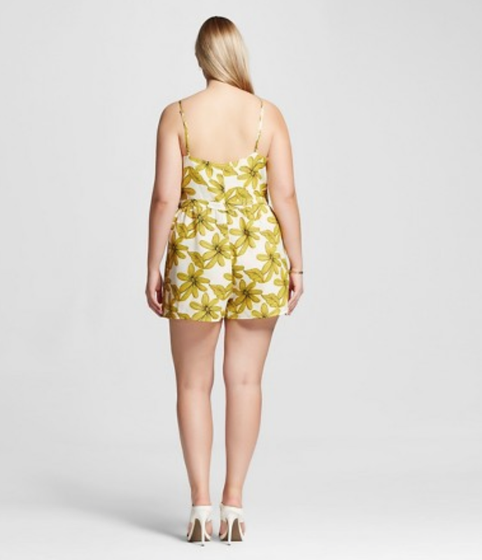 NEW Women's Plus Size Renn Sleeveless Floral Print Romper White Yellow Size 1X