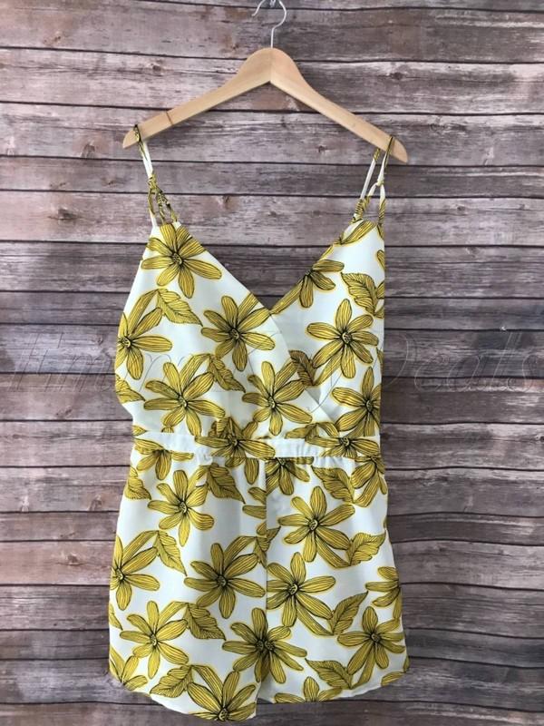 NEW Women's Plus Size Renn Sleeveless Floral Print Romper White Yellow Size 1X