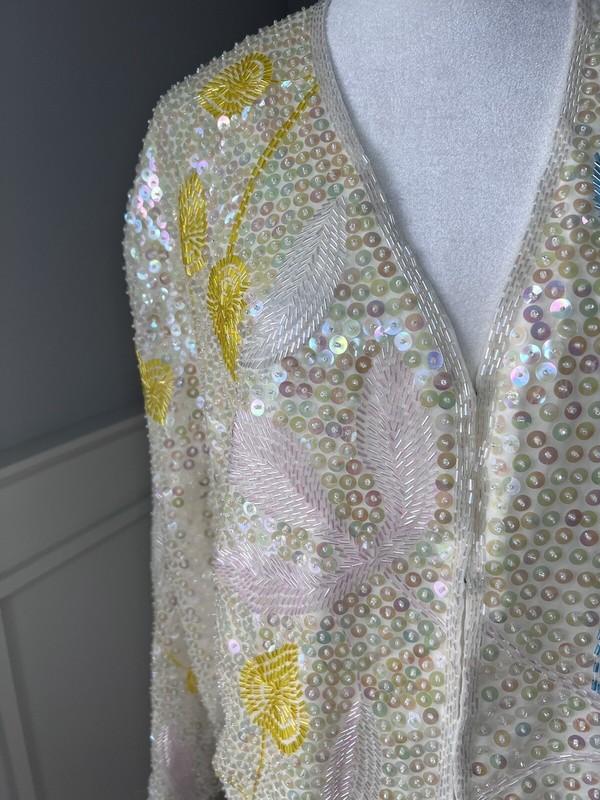 New Women’s Silver Leaf Sequin And Beads Blouse Jacket Size L
