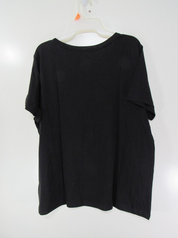 New Women Time And Tru V Neck T Shirt Size XL 16 18 Black Pull Over Short Sleeve