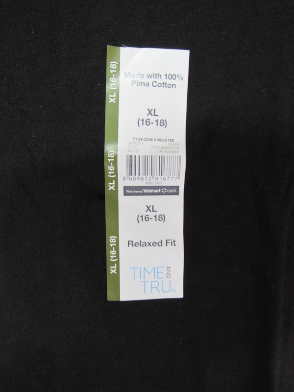 New Womens Time And Tru V Neck T Shirt Size XL Black Pull Over Short Sleeve