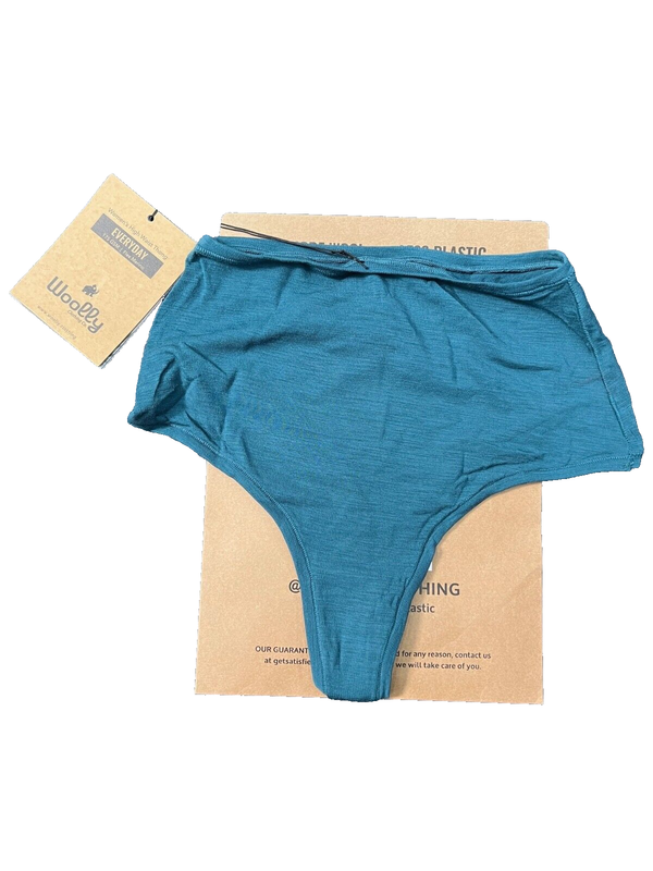 NEW Woolly Women's High Waist Thong 95% Merino Wool Teal Large