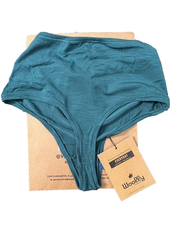 NEW Woolly Women's High Waist Thong 95% Merino Wool Teal Large