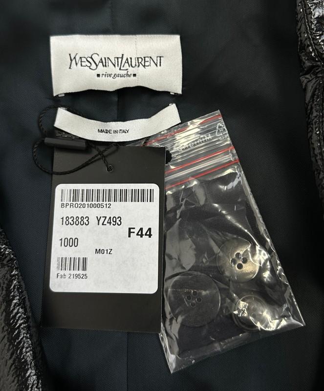 NEW YVES SAINT LAURENT PVC Faux Leather Double Breasted Trench Coat 44 12 Black