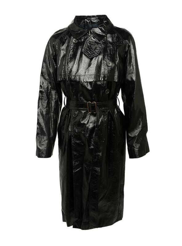 NEW YVES SAINT LAURENT PVC Faux Leather Double Breasted Trench Coat 44 12 Black