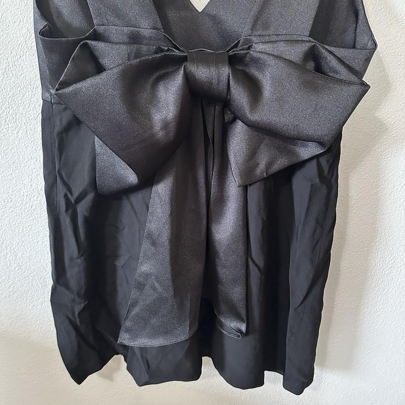 NEW ZARA Women’s Size XL Black Bow Low Back Satin Vneck Mini Dress