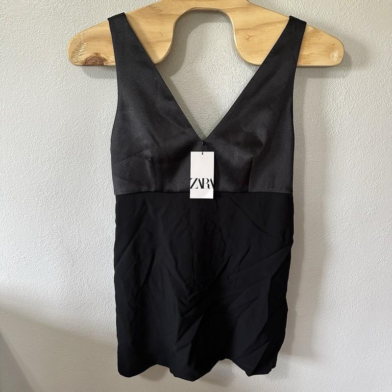 NEW ZARA Women’s Size XL Black Bow Low Back Satin Vneck Mini Dress
