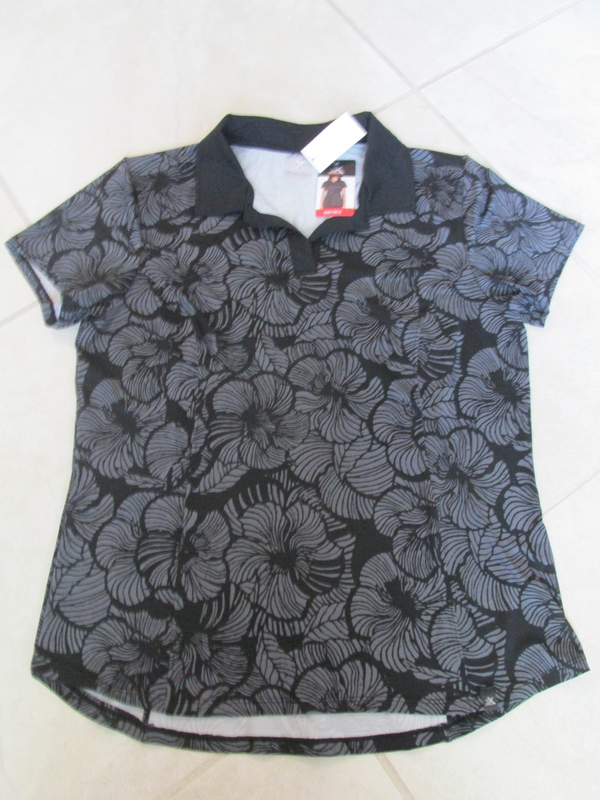 NEW ZEROXPOSER Sun Polo Shirt Tropical Floral Print Womens M Black & Gray $48.00