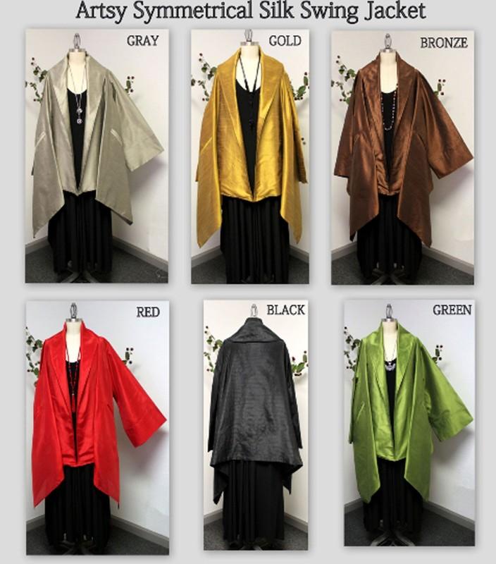NewAristocratic Bronz Polyester Dupioni Silk Swing Jacket .Lagenlook 1X TO 3XL
