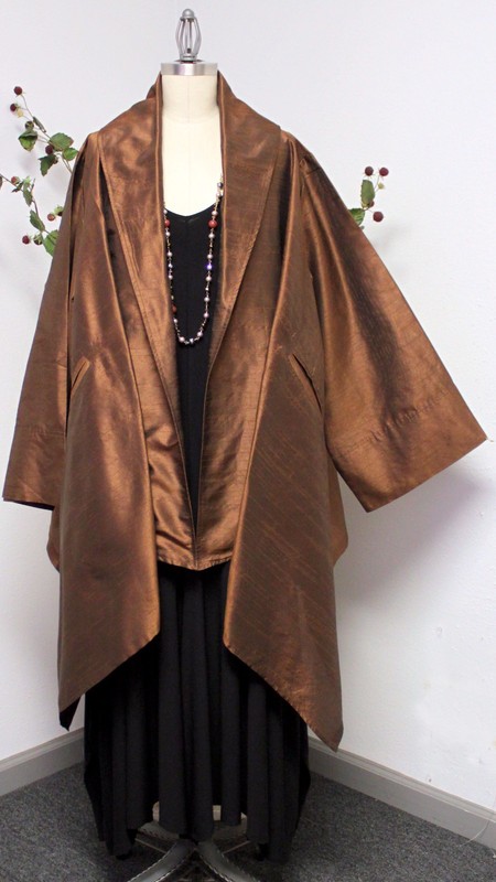 NewAristocratic Bronz Polyester Dupioni Silk Swing Jacket .Lagenlook 1X TO 3XL