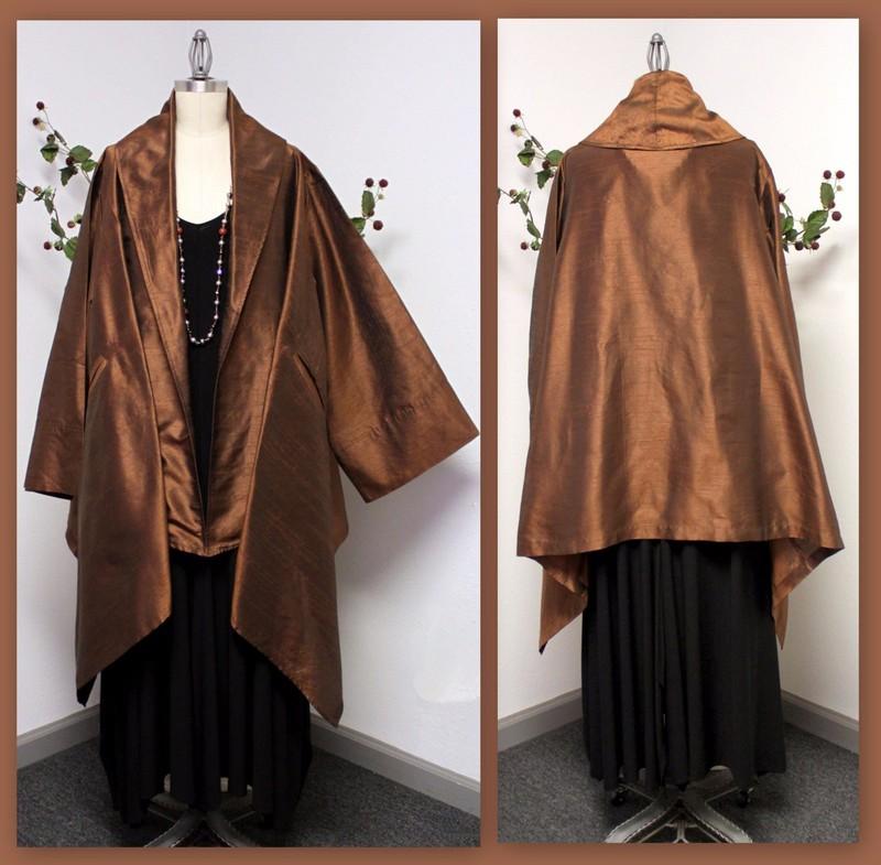 NewAristocratic Bronz Polyester Dupioni Silk Swing Jacket .Lagenlook 1X TO 3XL