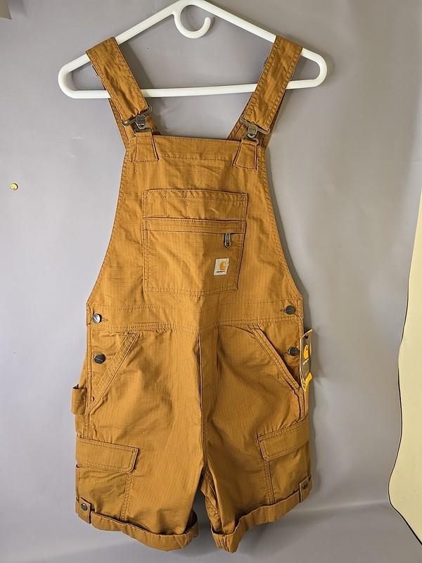NewCarhartt Rugged Flex Canvas Shortall Women's XS 0-2 Brown Bib Overalls Shorts