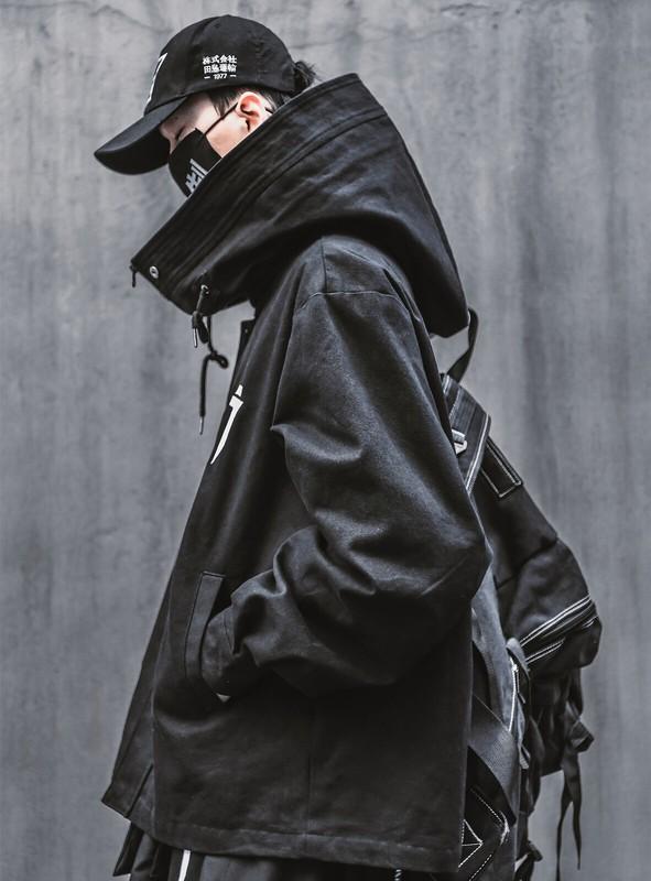 Niepce I-Tech Black Techwear Cargo Jacket Streetwear Cyberpunk Hooded Coat