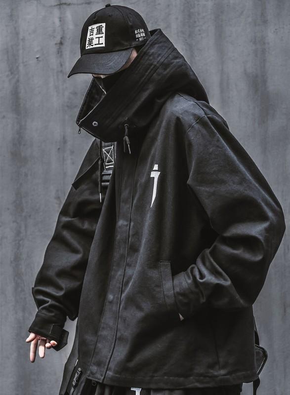 Niepce I-Tech Black Techwear Cargo Jacket Streetwear Cyberpunk Hooded Coat