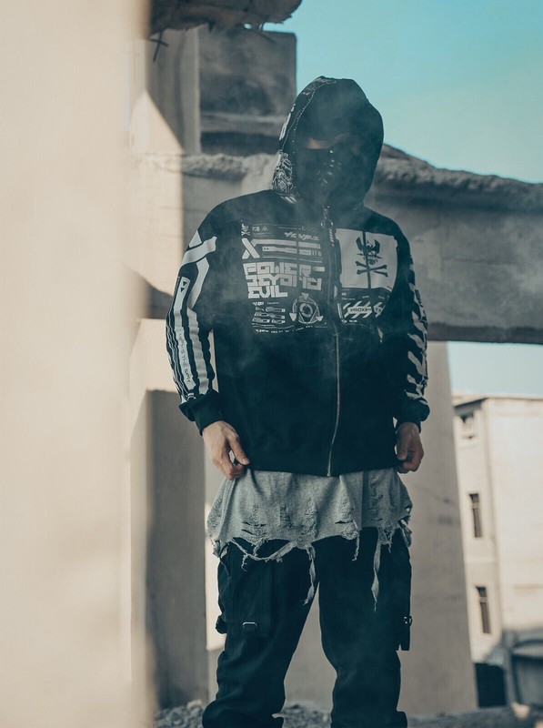 Niepce Unisex Cyberpunk X2 Techwear Jacket Streetwear Graphic Coat With Hoodie