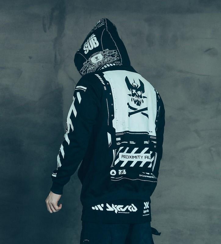 Niepce Unisex Cyberpunk X2 Techwear Jacket Streetwear Graphic Coat With Hoodie