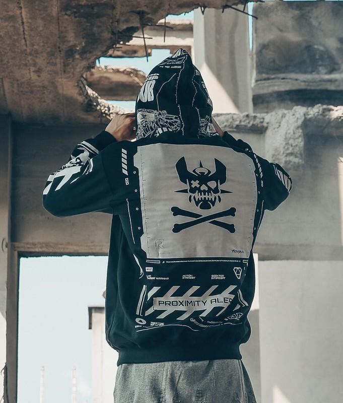 Niepce Unisex Cyberpunk X2 Techwear Jacket Streetwear Graphic Coat with Hoodie