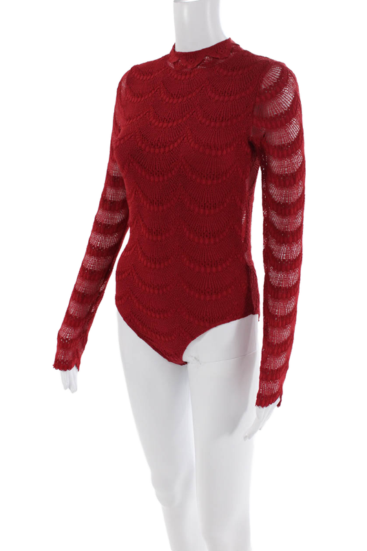 Nightcap Clothing Womens Long Sleeve Scoop Neck Lace Bodysuit Red Size 1