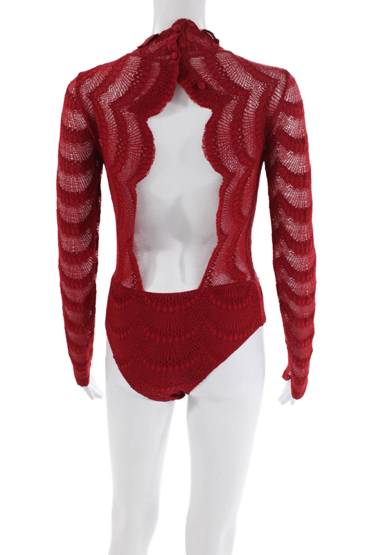 Nightcap Clothing Womens Long Sleeve Scoop Neck Lace Bodysuit Red Size 1