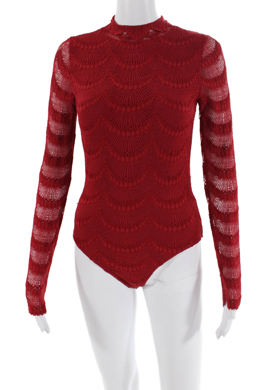 Nightcap Clothing Womens Long Sleeve Scoop Neck Lace Bodysuit Red Size 1