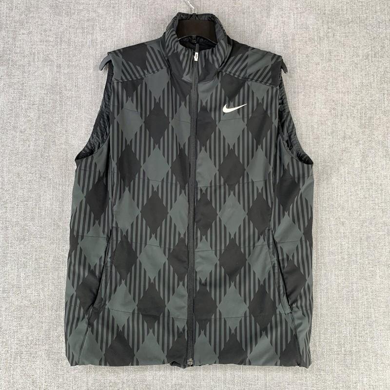 Nike Golf Puffer Vest Coat Gray Black Jacket Diamond Graphic Women’s Size XL