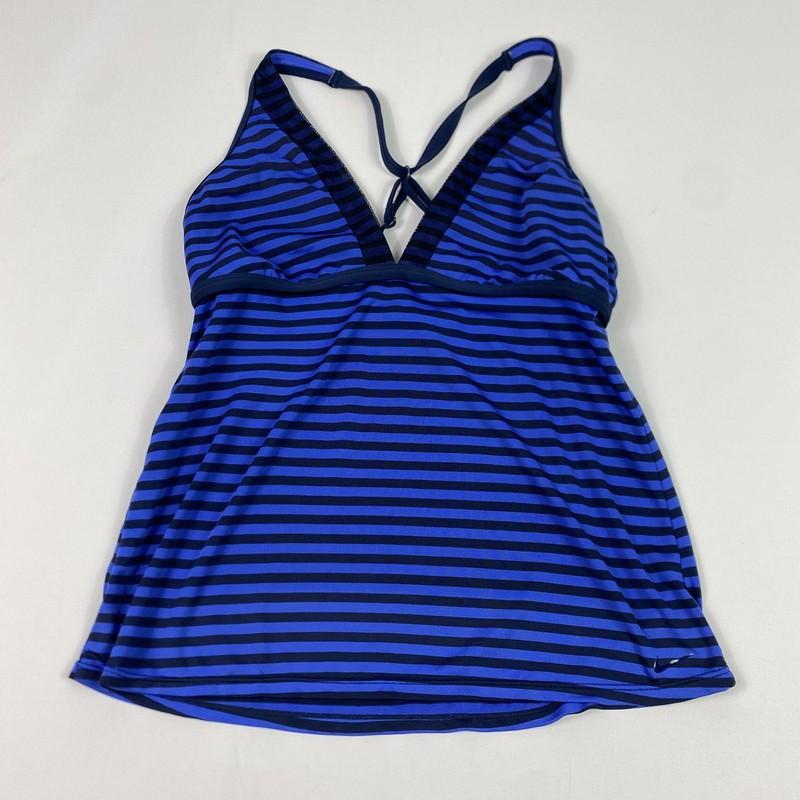 Nike Tankini Swim Womens Medium Blue Black Striped Crossback Swimsuit NESS7255