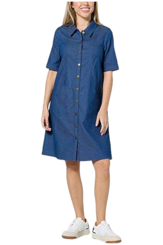 Nina Leonard Denim Button Front Float Dress Light Wash