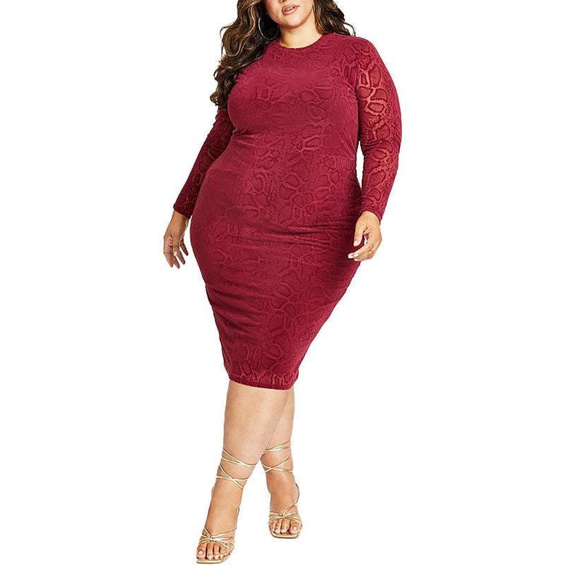 Nina Parker Womens Red Embossed Long Tight Bodycon Dress Plus 3X BHFO 8732