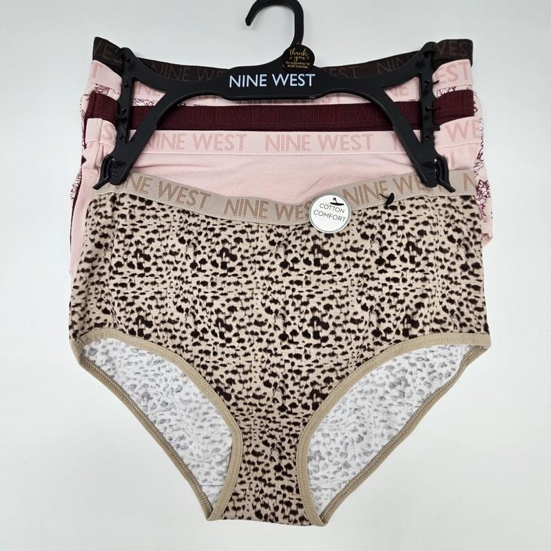 NINE WEST 5 Pk Womens S M L XL Cotton Brief Logo Panties Brown Pink Maroon Beige