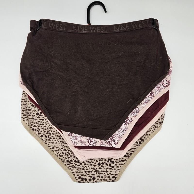 NINE WEST 5 Pk Womens S M L XL Cotton Brief Logo Panties Brown Pink Maroon Beige