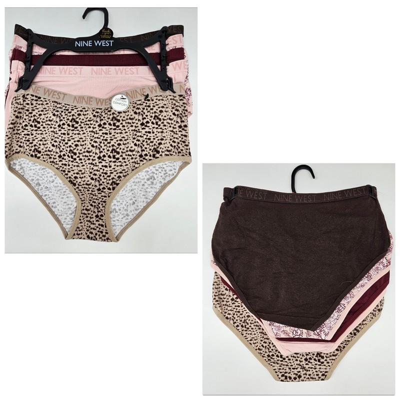 NINE WEST 5 Pk Womens S M L XL Cotton Brief Logo Panties Brown Pink Maroon Beige