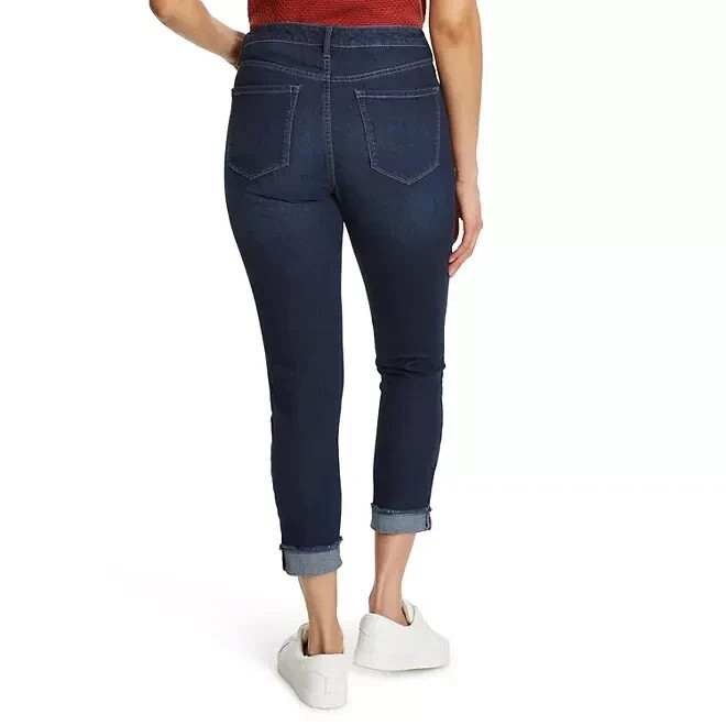Nine West Gramercy Crop Jeans Dark Wash Cuff Crop Slim Fit Blue