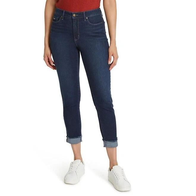 Nine West Gramercy Crop Jeans Dark Wash Cuff Crop Slim Fit Blue