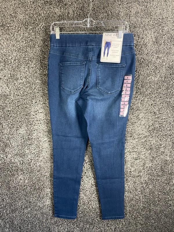 Nine West Heidi Pull On Jeans Womens Blue Denim Cotton Stretch Elastic Waistband
