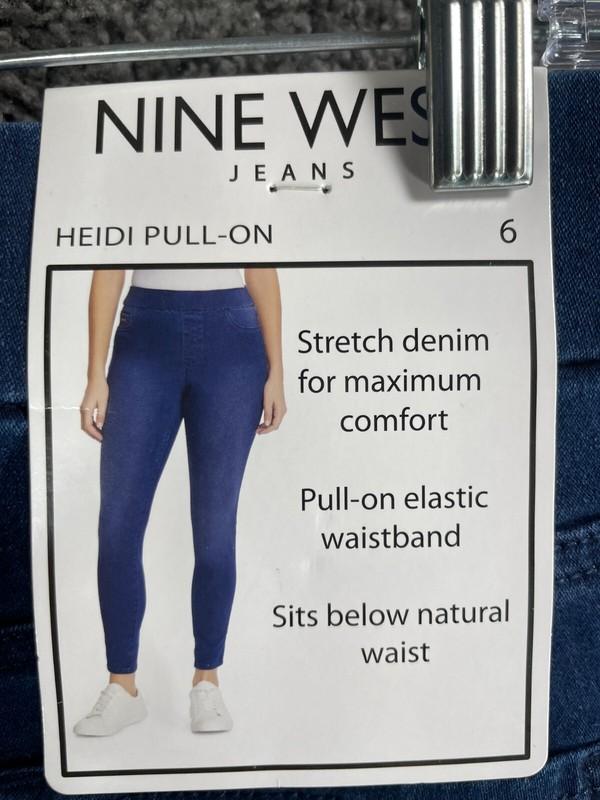 Nine West Heidi Pull On Jeans Womens Blue Denim Cotton Stretch Elastic Waistband