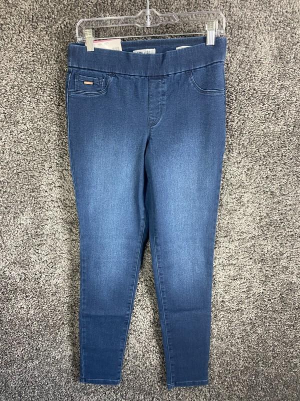 Nine West Heidi Pull On Jeans Womens Blue Denim Cotton Stretch Elastic Waistband