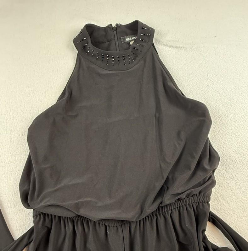 Nine West Wide Leg Halter Jumpsuit Size 10 Black Sequins