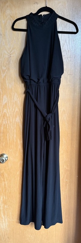 Nine West Wide Leg Halter Jumpsuit Size 10 Black Sequins
