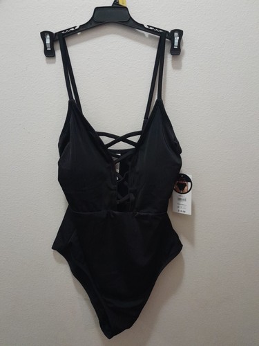 No Boundaries Fashion Swim Suit Size Large 11-13 1 Piece Black NWT