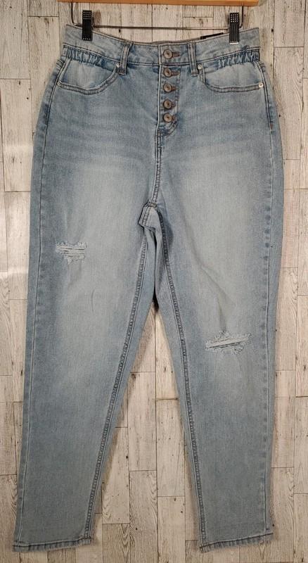 No Boundaries Jeans Juniors Size 11 Hi Rise Cinched Mom Denim 5 Button Up NEW