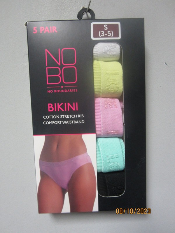 No Boundaries Women's 5-Pr Bikini Solid Cotton Stretch Rib Underwear Sz S (3-5)