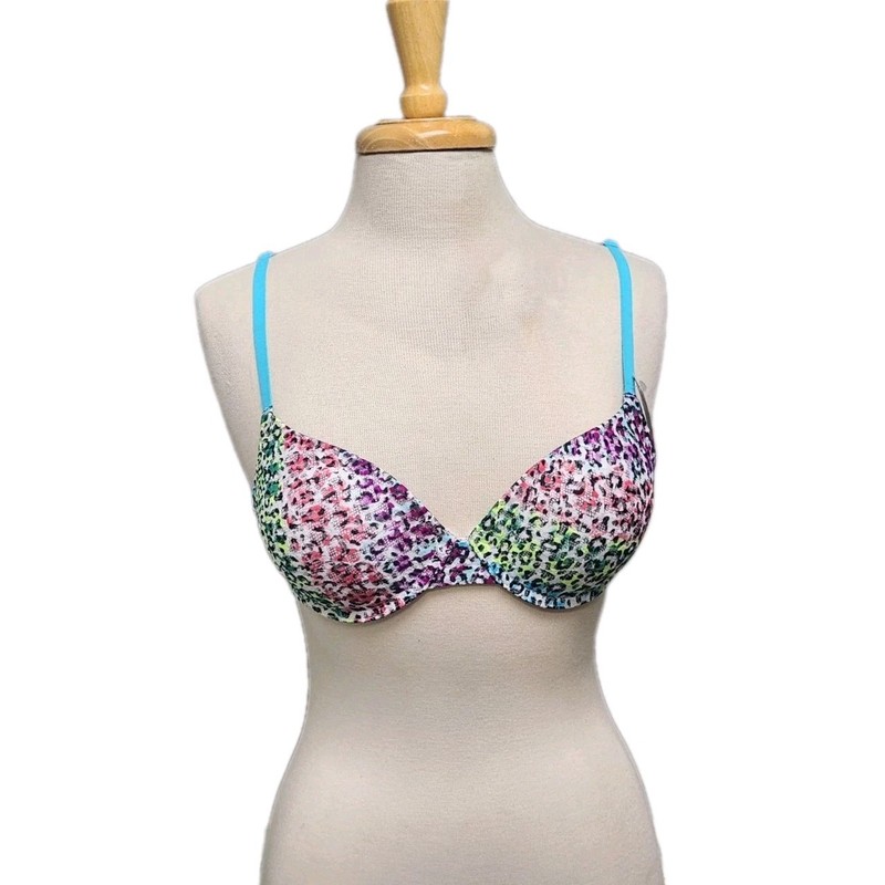 No Boundaries Women's Allover Lace Convertible Push Up Bra Size 32B Animal Print
